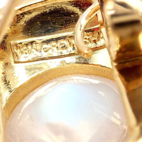 Rare! Vintage Paula Crevoshay 18k Gold Aquamarine Moonstone Round Earrings OOAK - Picture 5 of 12